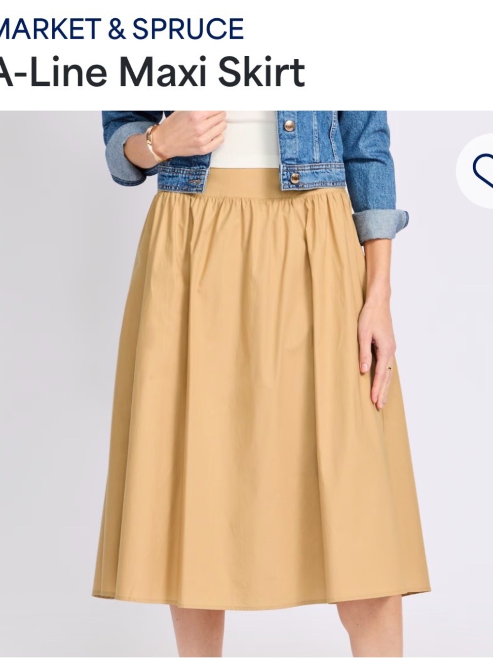 Market & Spruce Tan A-Line Midi Skirt with Elastic Waistband